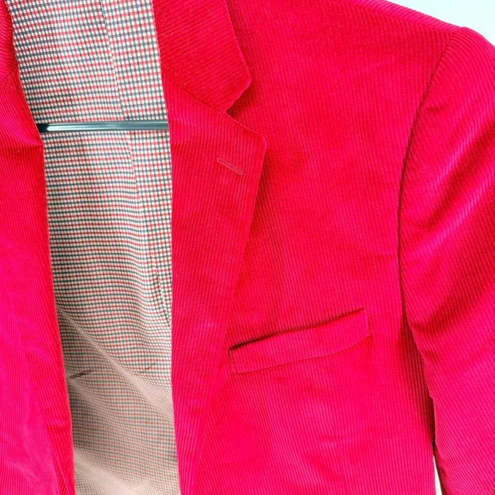 Saddlebred Mens 40R Red Corduroy Blazer Two Button Gingham Lined Sport Coat